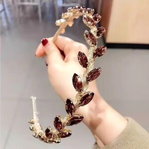 Elegant Rhinestone Leaf Headband- Purple